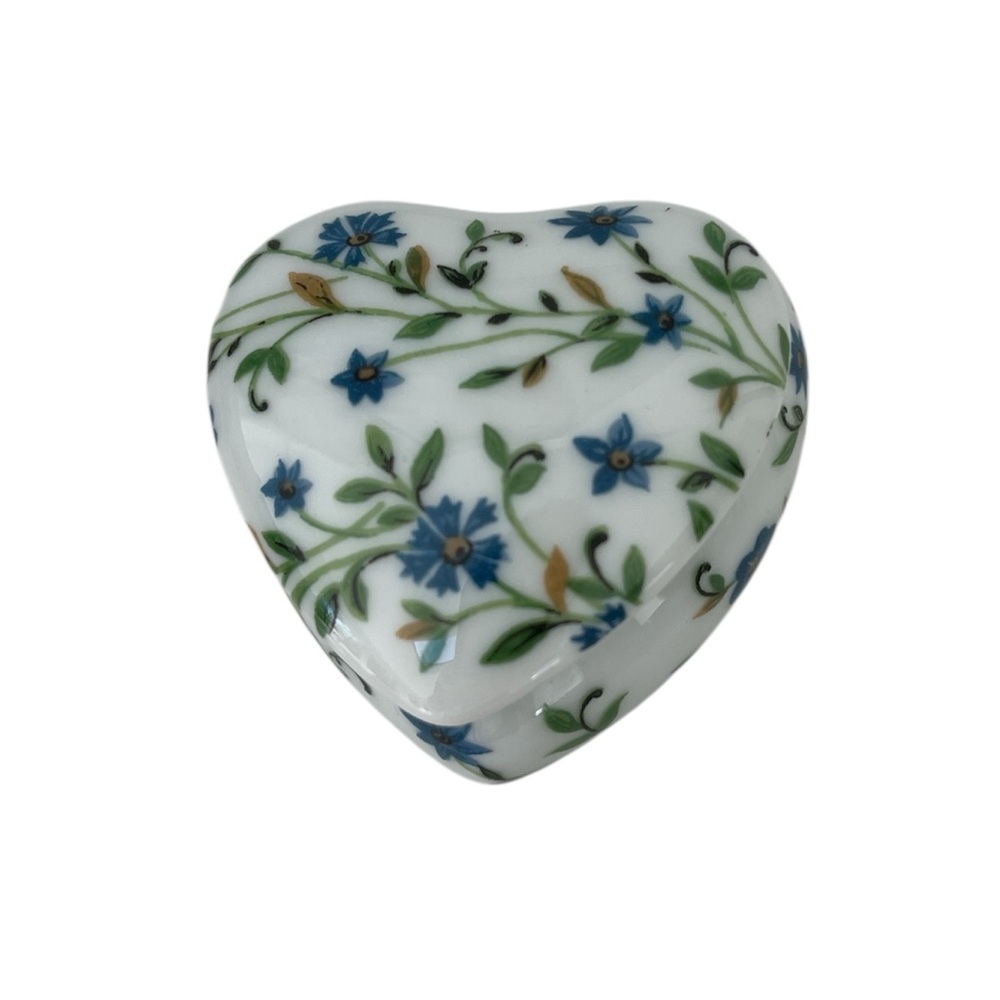 Limoges France Heart Shaped Floral Covered Trinket Dish